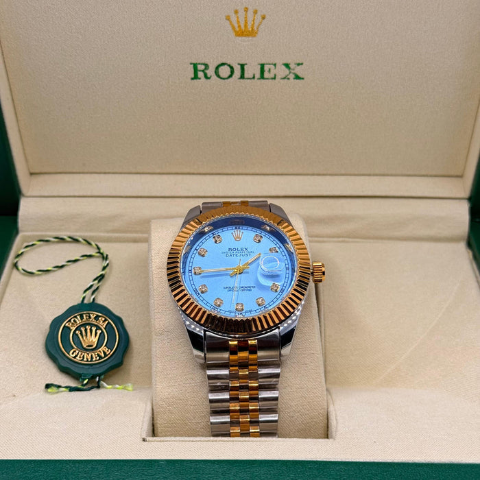 Two Tone Tiffany Dial Watch With Jubilee Chain & Crown Lock